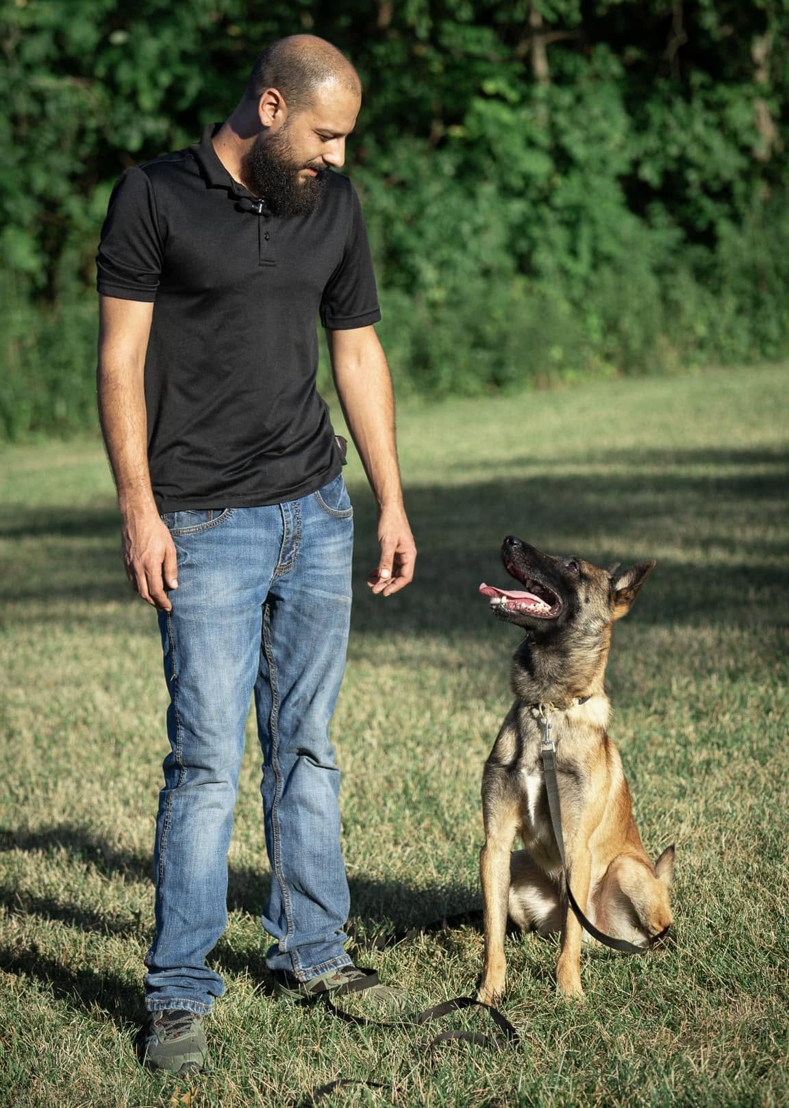 Abe Jacob, trainer at Agoge K9, with a Malinois